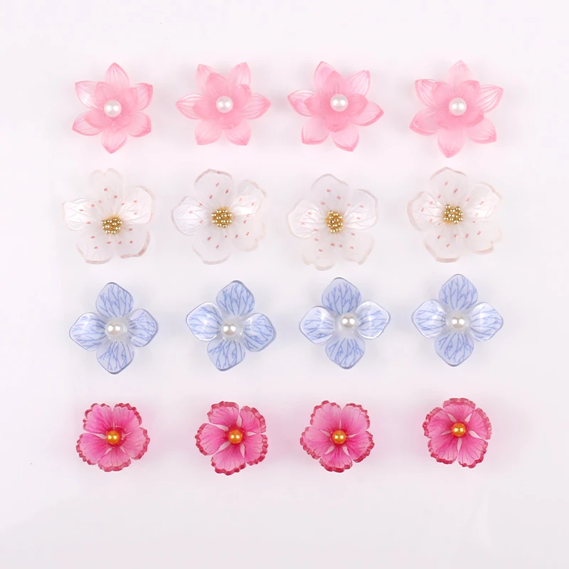

10pcs Red Pink Flower Connectors for Earring Necklace Headwear Pearl Acrylic Beauty DIY Jewelry Making Accessories Hair Findings