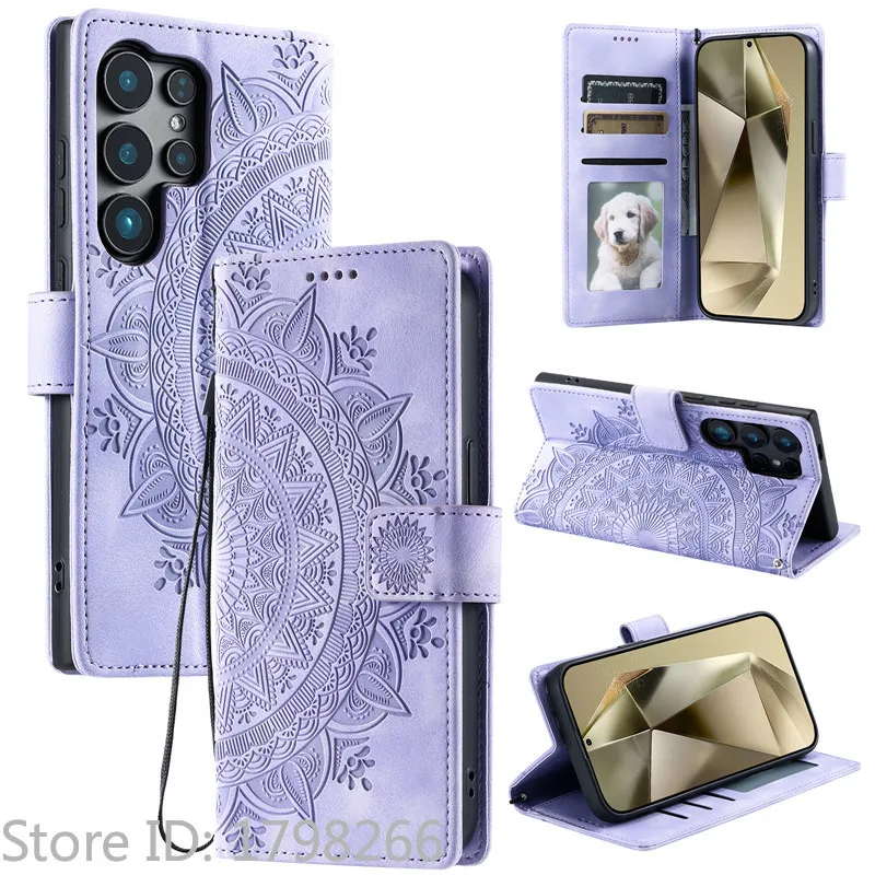 Luxury Leather Flip Cover Wallet Phone Case with Embossed Design