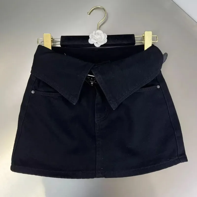 Y2k Hip Flange Wrapped A-line Skirt for women Denim Short Skirt Harajuku Streetwear Leisure Women High Waisted Self skirts