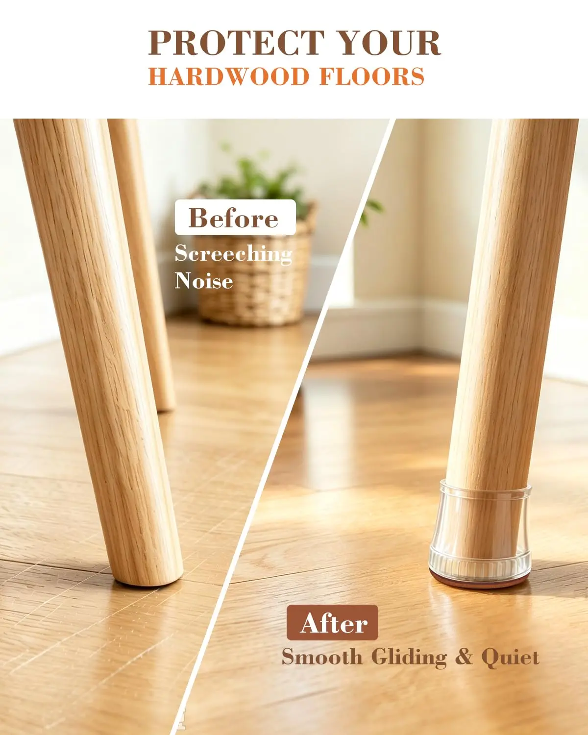 Silicone Felt Chair Leg Floor Protectors - Set of 32, Furniture Pads for Hardwood and Cork Floors