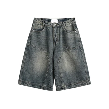 Y2K Vintage Baggy Jean Shorts Womens Washed Wide Leg Capri Pants Casual Barrel Jeans Denim Shorts Mens Oversized Jorts 1
