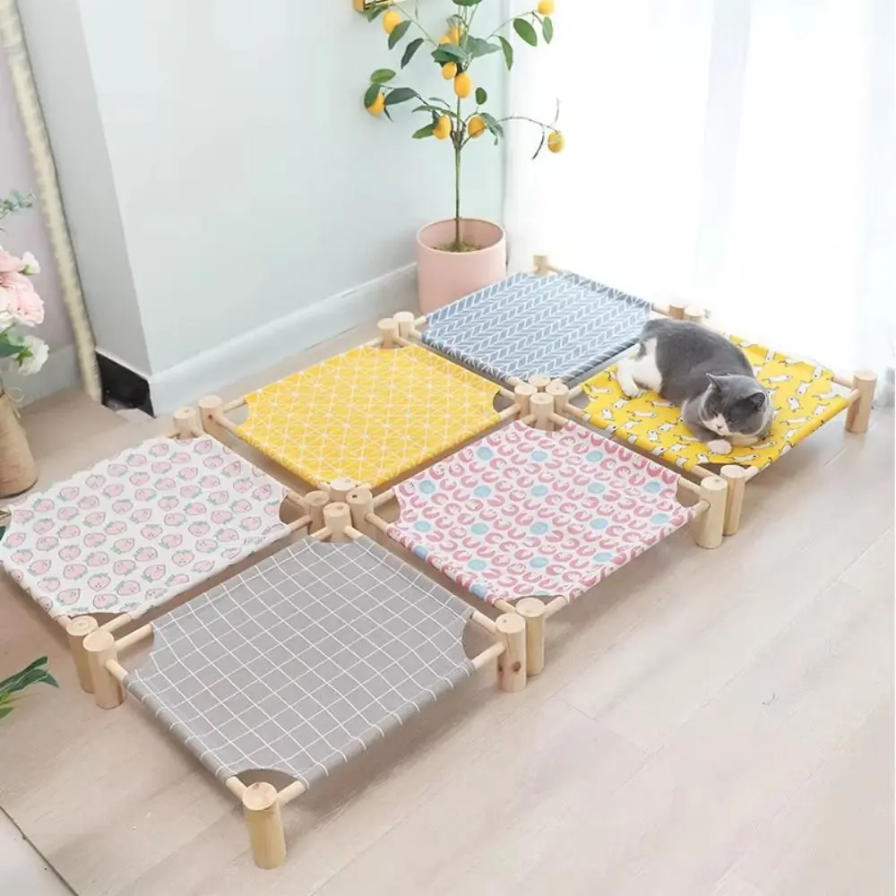 Multipurpose Wood Pet Camp Bed Detachable Breathable Cat Hammock Bed Durable Sturdy Kitten Sleeping Bed Living Space