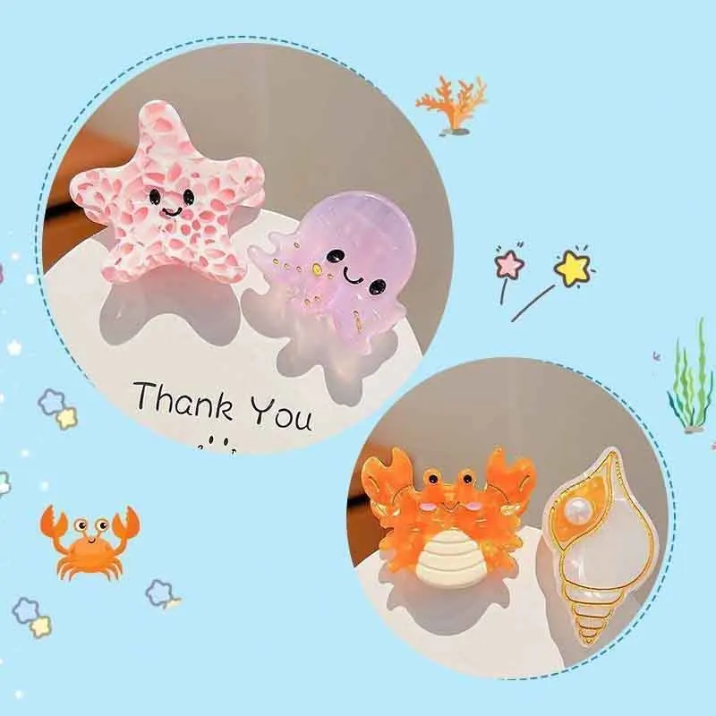 8/6/4Pcs Acetate Ocean Animal Hair Clips Summer Beach Non-Slip Hair Claws Crab Starfish Whale Hair Accessories for Women Girl