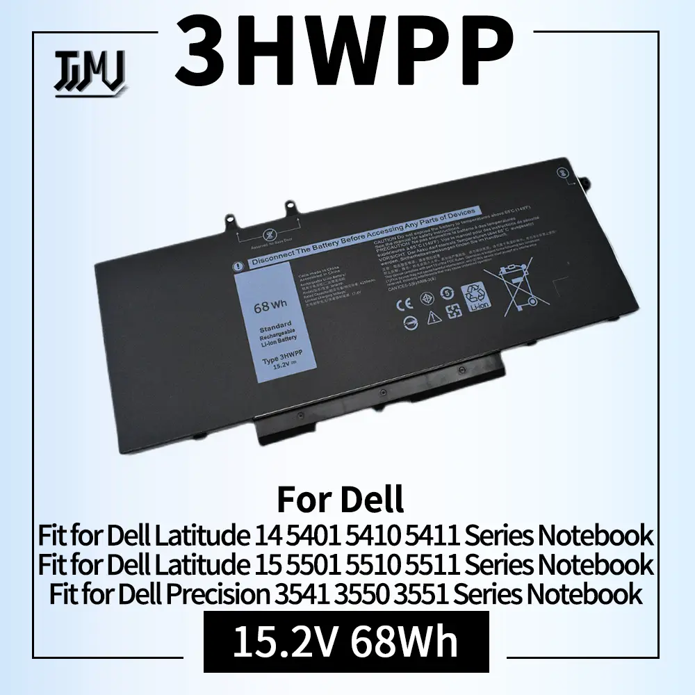 ANTIEE 3HWPP Laptop Batterij Vervanging Pour Dell Latitude 5401 5410 5411 5501 5510 5511 Precision 3541 3551 Series Notebook 03HWPP 10X1J N2NLL 1VY7F 01VY7F 451-BCMN 15.2V 6V 8 Wh 425 W. 0 mAh