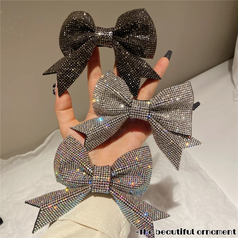 

New Luxury Shiny Bow Hair Clips for Women Rhinestone Crystal Spring Clip Hair Pins Barrettes Ponytail Holder Hair Accessories