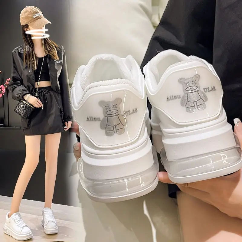 

Женская обувь на толстой подошве, белая повседневная обувь с флисовой подкладкой, Осень-зима