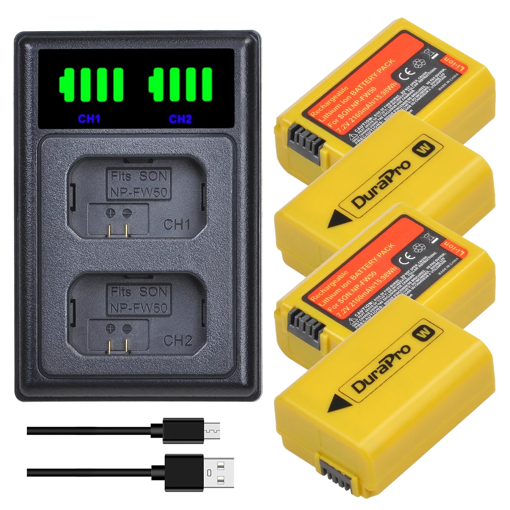 DuraPro 2X NP-FW50 Replacement Battery LCD USB Charger Compatible for Sony a3000 a6000 a6400 a6500, a7, 7R, a7R, NEX-3, NEX-3N, NEX-5, NEX-5N, NEX-5R, NEX-5T Digital Cameras