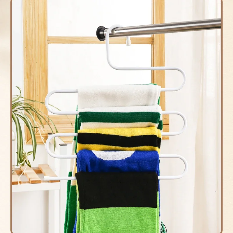 5 Layers S-shaped Pants Hanger Multifunctional Anti-skid Stainless Steel Pants Rack Wardrobe Storage Scarf Rack Iron clothes hanger pants rack storage hanger