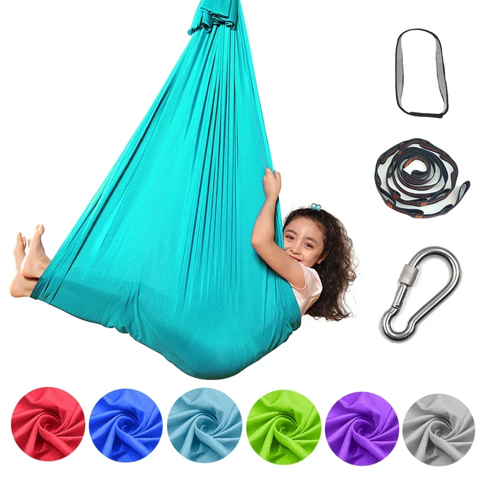 Children Yoga Hammock Elastic Bed Indoor Outdoor Swing Adjustable Hammock Yoga Fitness Tool With Extension Straps Carabiners yoga hammock