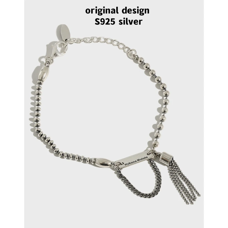 

Original retro distressed S925 sterling silver round bead tassel chain bracelet women's fashion luxury banquet jewelry