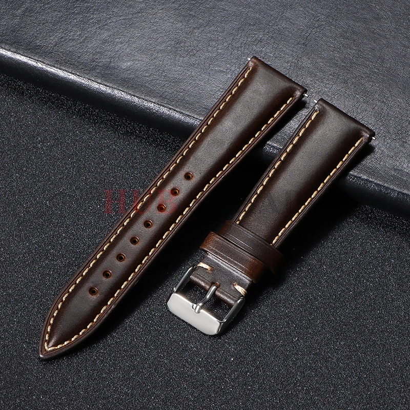Universelle Vintage-Uhrenarmbänder aus Ölwachsleder 18mm 19mm 20mm 21mm 22mm Braunes Oberleder-Uhrenband Herren-Accessoires mit Dornschließe – Detail 11
