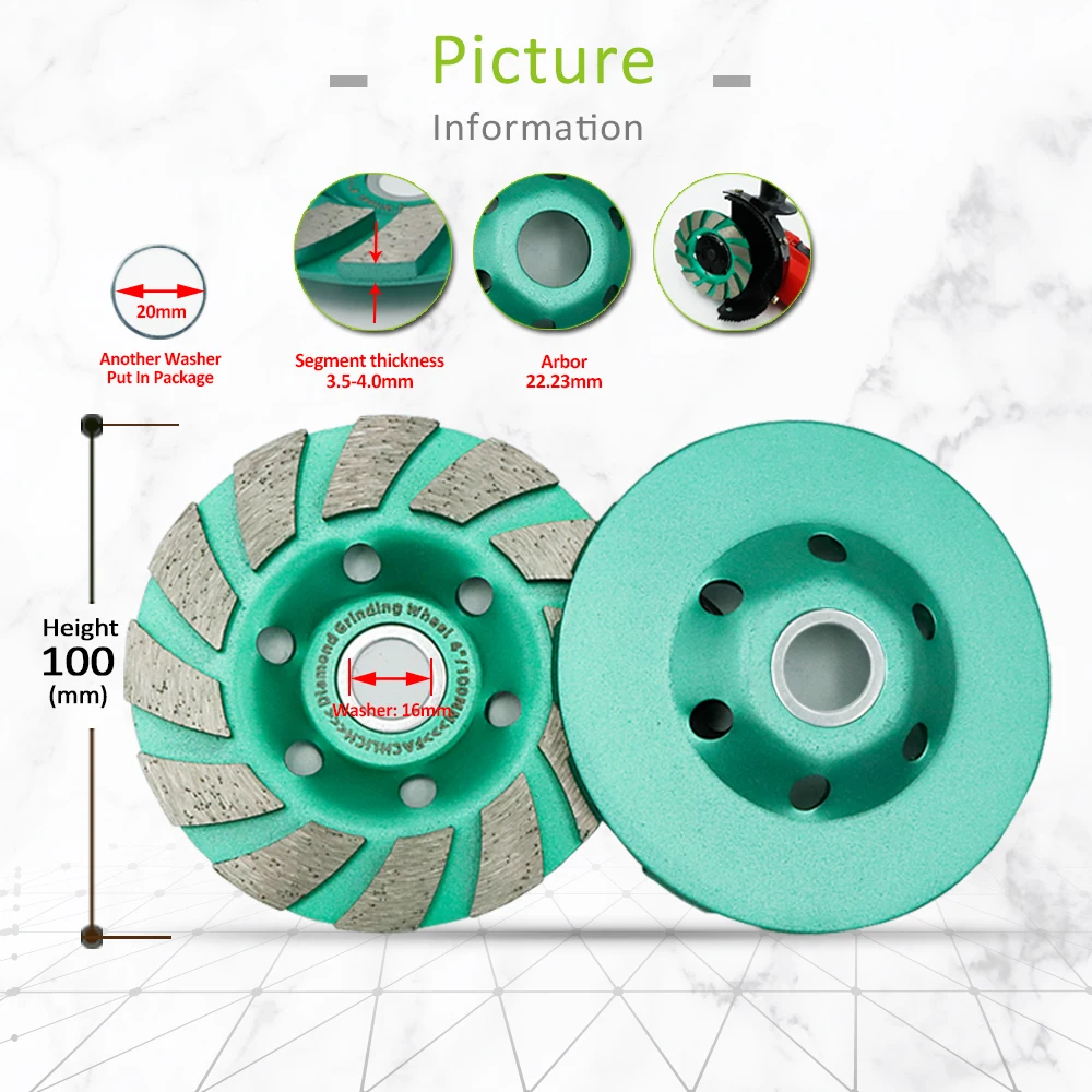 1pc 100mm Diamond Turbo Row Grinding Cup Wheel 4inch Grinding Disc For Concrete Masonry and Some Other Construction Mater