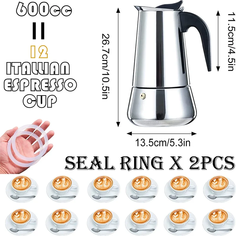 600ml Large Capacity Stainless Steel 304 Moka Pot Coffee Maker Stovetop Espresso  Maker Mixpresso Coffee 2-12cup - AliExpress