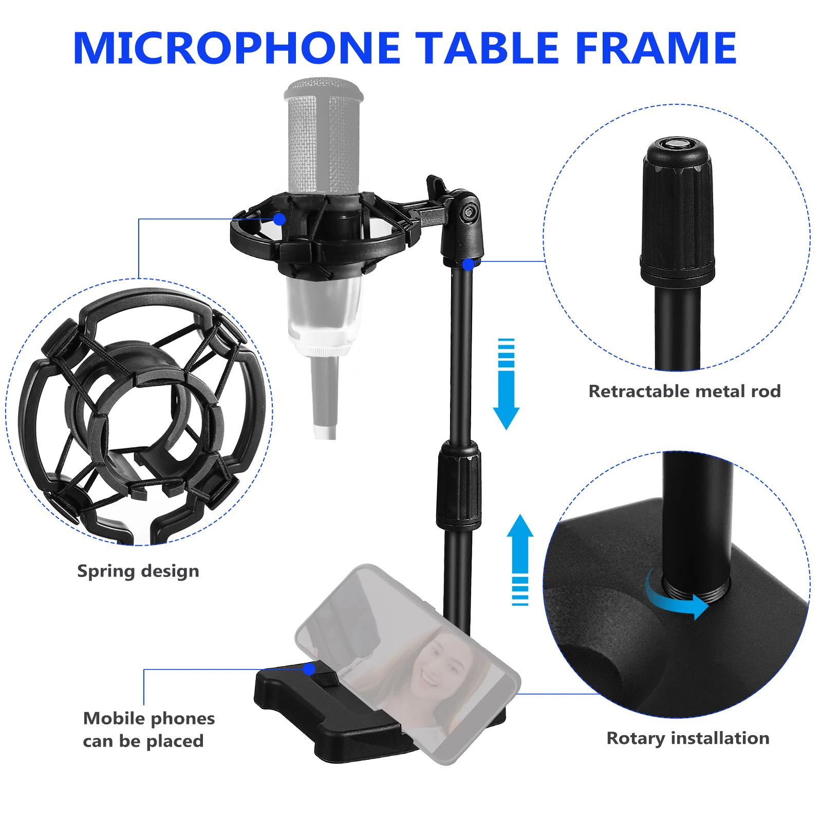 Microphone Stand Retractable Desktop Disc Live Anchor Mic Clip microphone stand