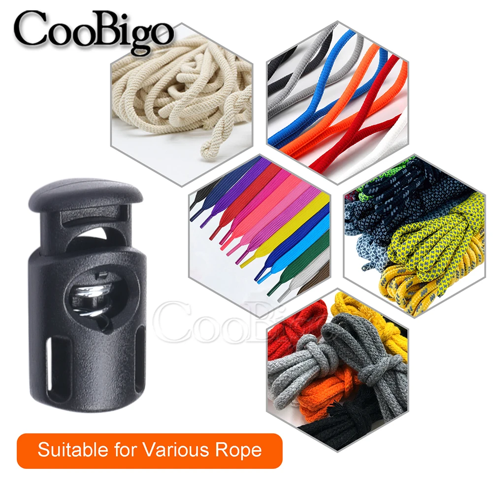 Cord Lock Stopper 50pcs Plastic Spring Toggle Clip Clamp for Paracord Drawstring Rope Lanyard Shoelace Clothes Black Single Hole