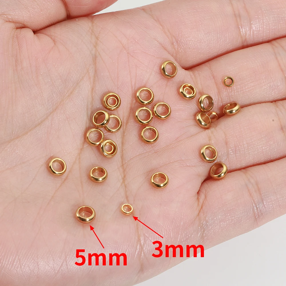 50pcs perles d'espacement en acier inoxydable couleur or pour la fabrication de bijoux Rondelle ronde perles en vrac pour les résultats de bracelets faisant du bricolage