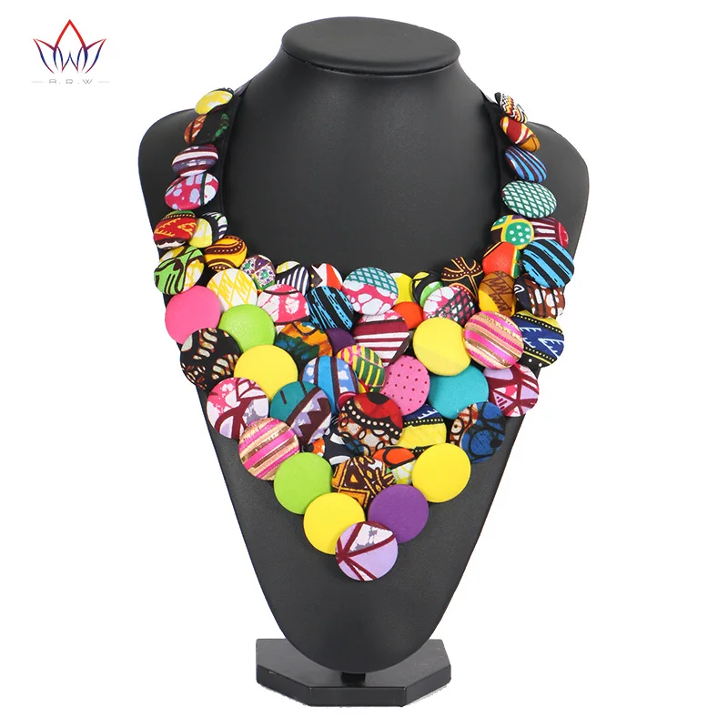 Ankara African Multi Strand Color Button Necklaces & Pendants For Women Choker Statement Necklace For Gift WYA055