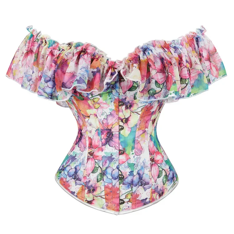 Women Coloured Court Corset Flounces Strapless Bodice Corset For Women