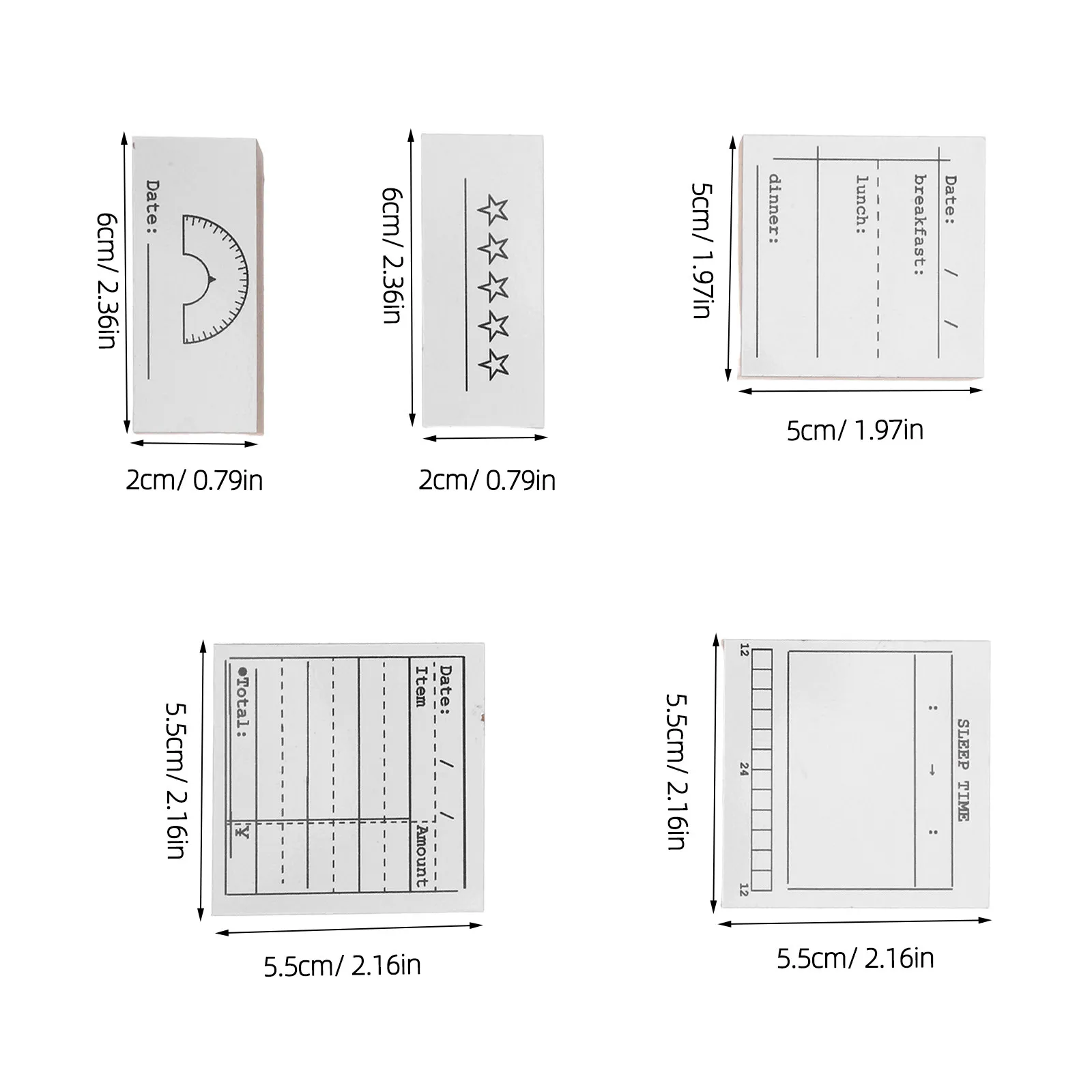 일본식 디자인 고무 스탬프 5종 세트 (일일 플래너, 저널링, 스크랩북킹, 예산 관리, 수면, 체중, 식사, 재정 관리용)