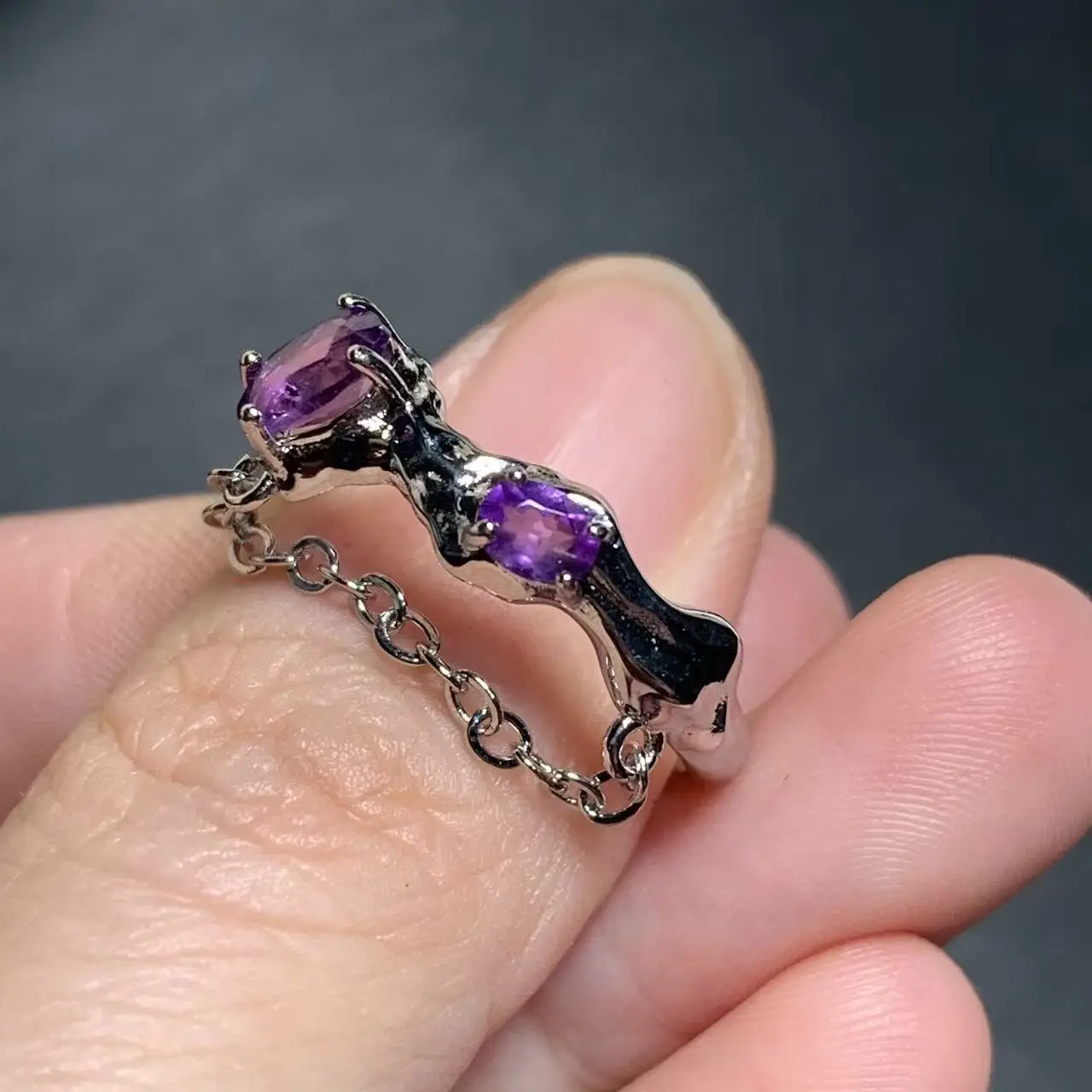 Natural Amethyst Ring Stone Female Handmade Rings Jewelry for Women Gift Purple