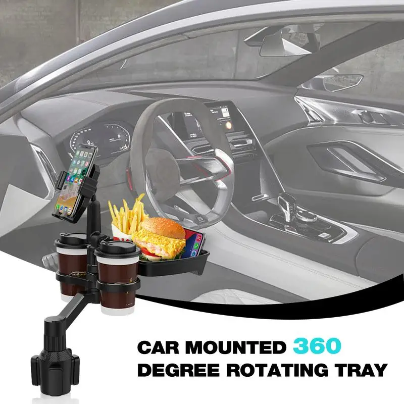 

Cup Holder Phone Mount 360 Degree Rotation Tray Detachable Cup Holder Tray for Car Car-mounted beverage coffee burger rack