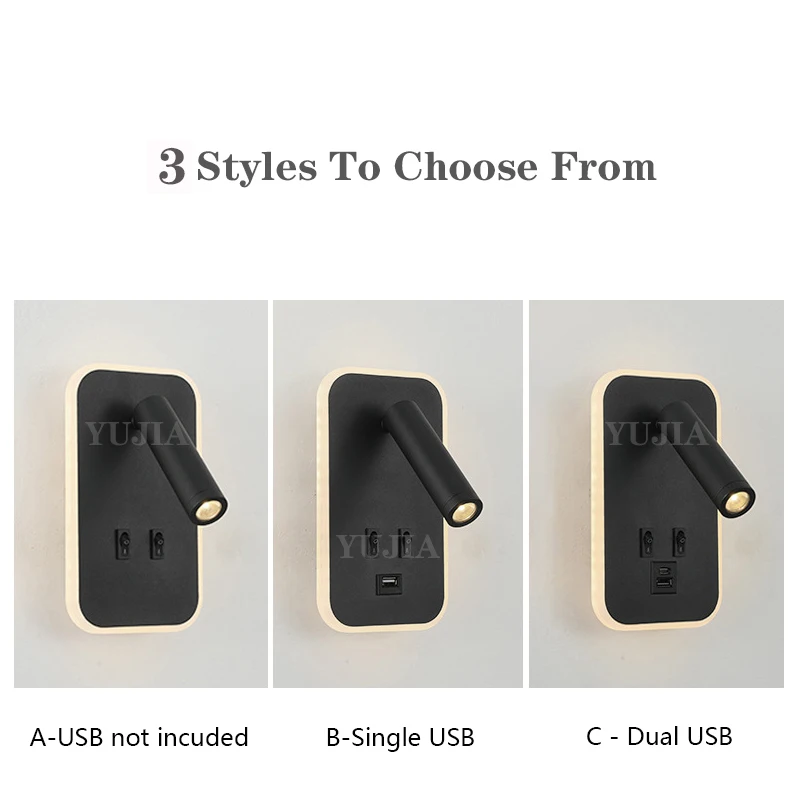 USB Charging Wall Mirror Lights Adjustable LED Wall Sconce Lights Indoor with Switch Modern Reading Lamp with Spotlight  Bedroom 3