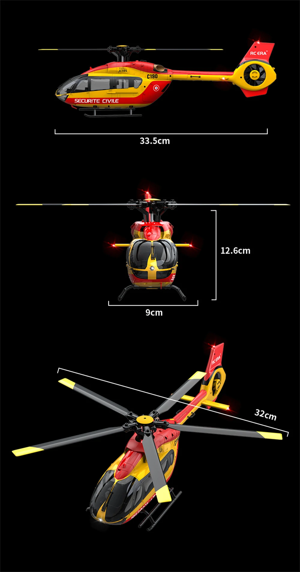 RC ERA C190 1:30 H145 Scale 2.4G 6CH  6-Axis Gyro Optical Flow Localization Altitude Hold Flybarless RC Helicopter RTF