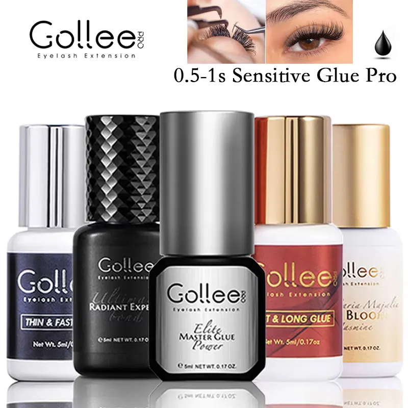 Gollee 0.5-1s Fast drying lashes glue Latex-free Eyelash Extensions Glue 5ml Professional Waterproof eyelash extension supplies