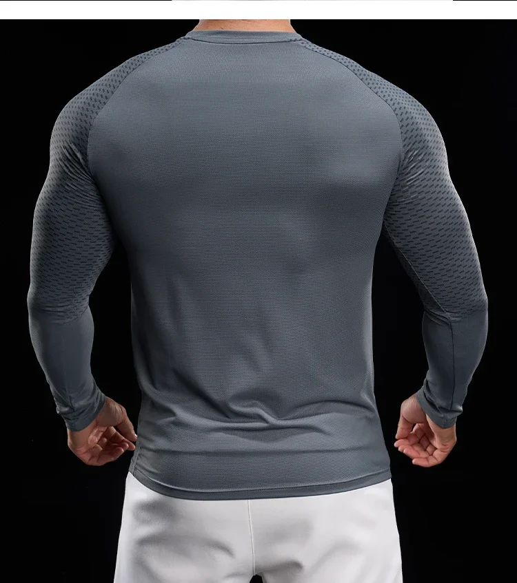 Men Athletic Running Shirt Elastic Training T-shirt Gym Fitness Workout Tight Outdoor Jogging Sweatshirt