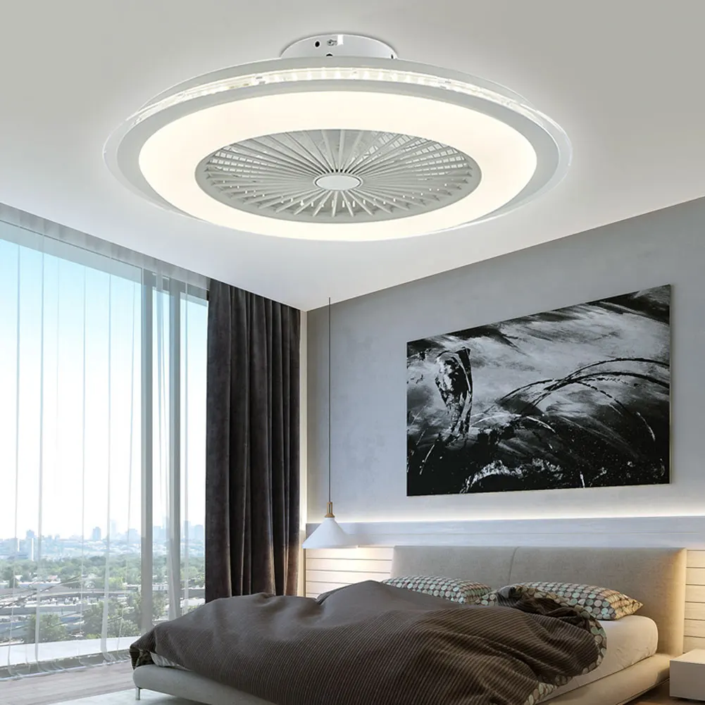 

Ceiling Fan with Light Kit 23 Inch Modern LED Remote Control Semi Flush Mount Fandelier with Invisible Acrylic Blades LED Silent