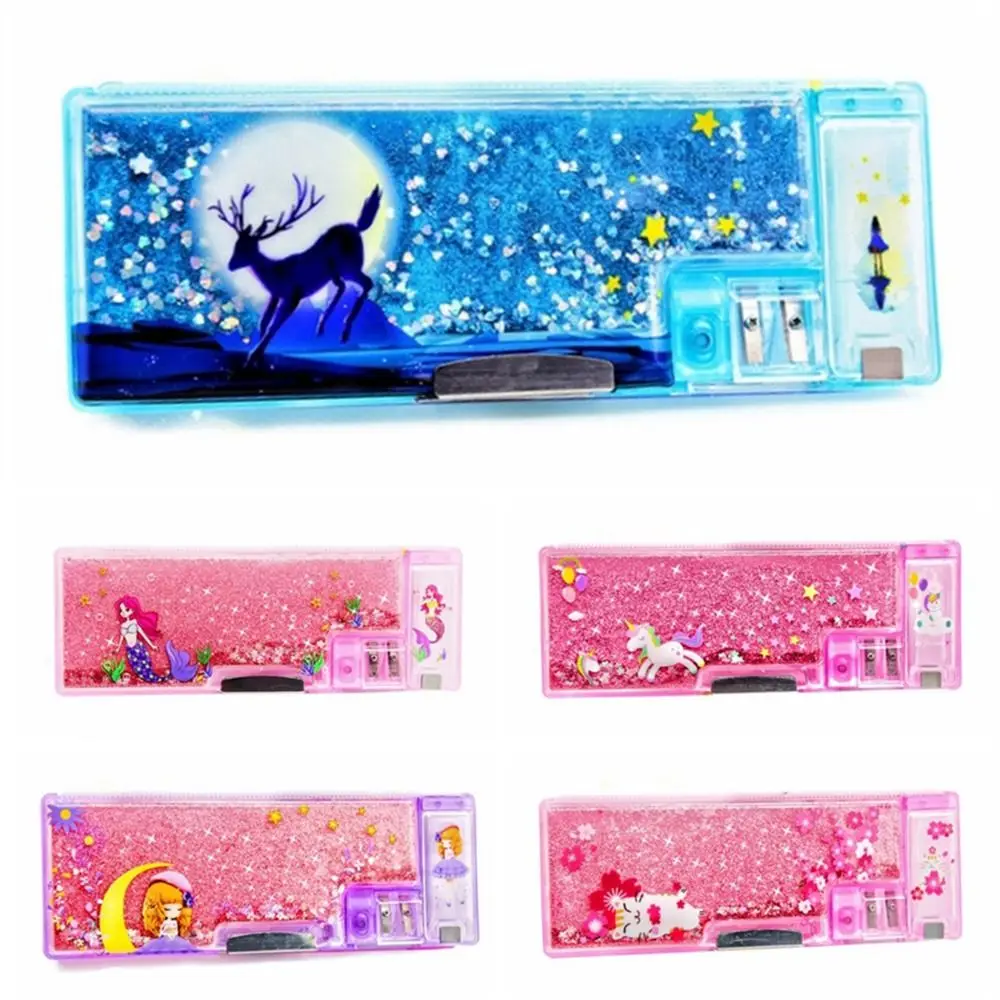 

Mermaid Quicksand Pencil Case Multi-function Pink Large-capacity Pen Box Cartoon Stationery Box School Supplies