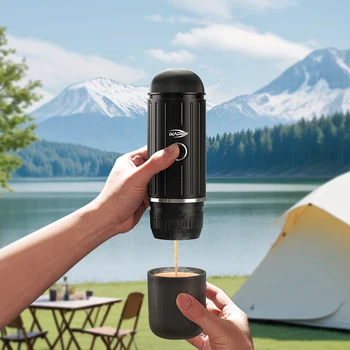 IKAPE Macchina per caffè espresso elettrica portatile, macchina per caffè a capsule per acqua calda/fredda, macchina per caffè macinato per escursionismo/campeggio/casa 1