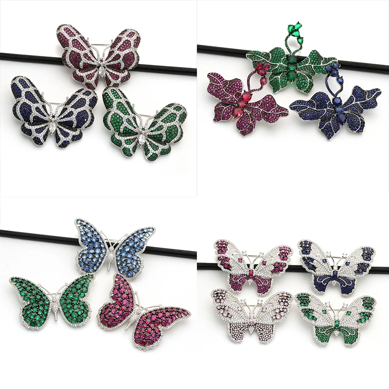 

OKILY Luxury Three Color Zircon Butterfly Brooch Pin Delicate Insect Broochpins for Woman Man Accessores Jewelry Ornament