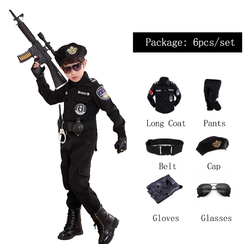 Halloween Children Policeman Cosplay Costume Boys Girls Kid Police Uniform Army Policemen Clothing Sets Party Dress Up Gift