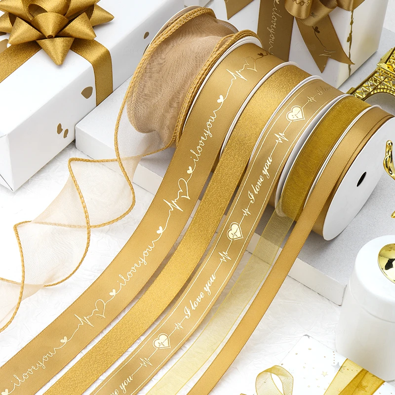 Gold Series Ribbon Birthday Happy Cake Baking Gift Decoration Flower ...