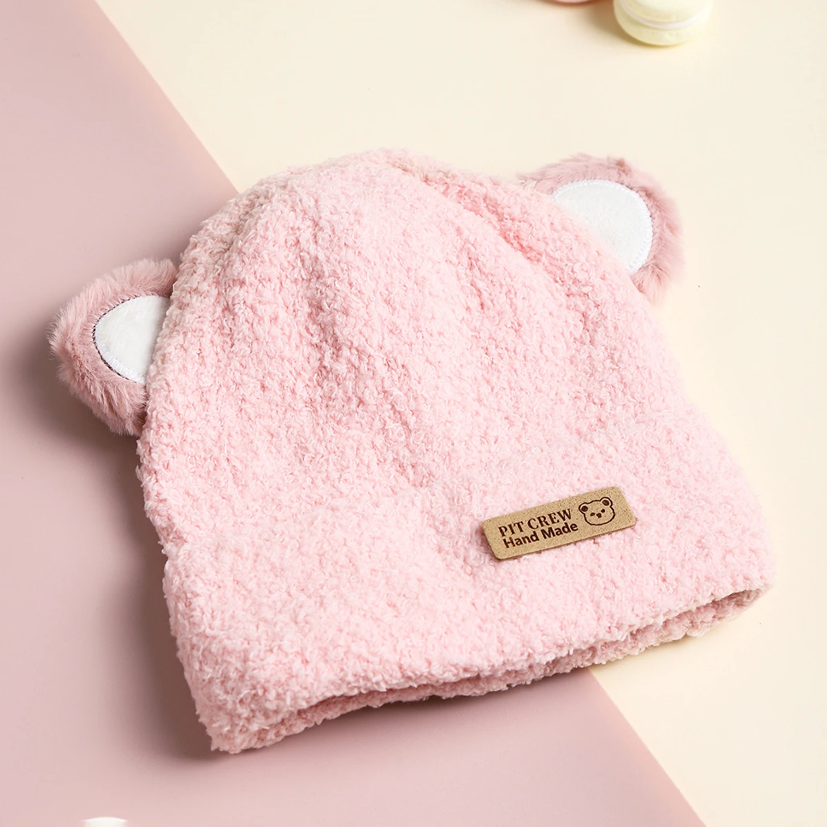 Cozy Knit Bear Beanie with Earflaps - Windproof Winter Hat