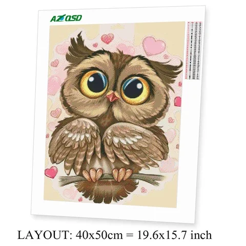 

AZQSD Full Round Drill Diamond Painting Owl Handmade Gift Diamond Embroidery Animals Mosaic Picture Of Rhinestones Home Decor