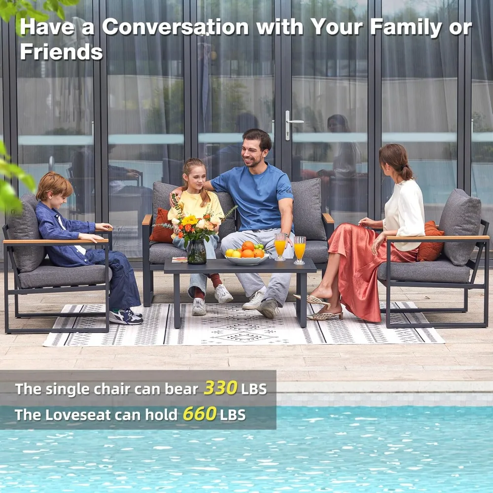 Metal Patio Conversation Sets with Washable and High-Resiliency Sponge Cushions, Garden Sofas 2