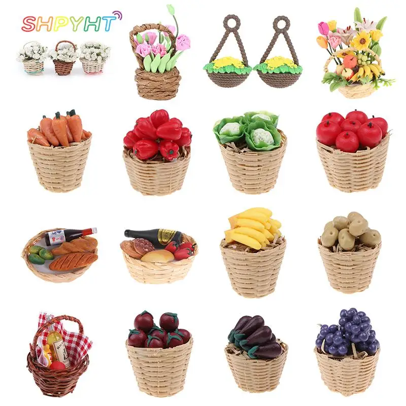 

1/12 Dollhouse Miniature Accessories Mini Potted Plant Basket Flower Simulation Green Plant Model Toy Doll House Furniture Decor