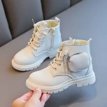 

Girls Martin Boots 2022 Winter Autumn New Little Princess Single Boots British Style Fashion Children Shoe Pockets Short Boots