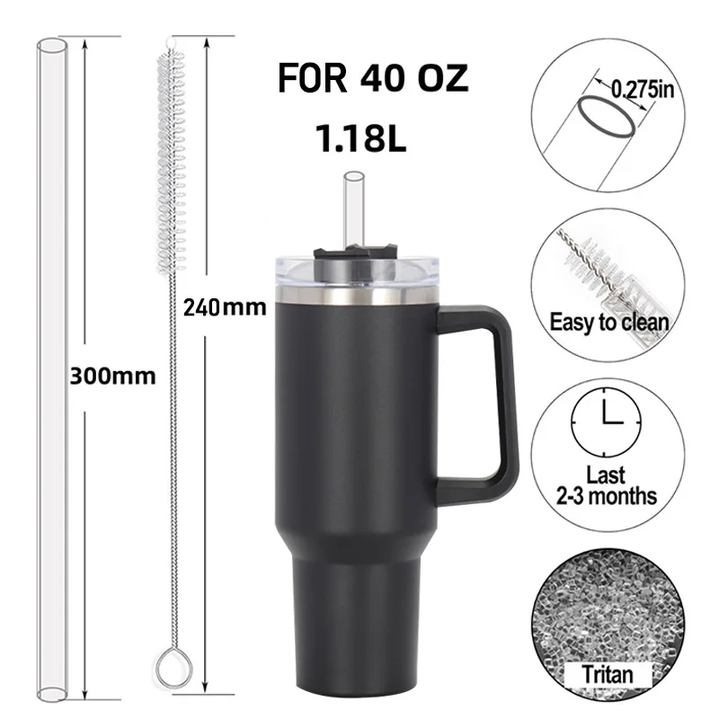 30cm Replacement Straw Compatible Stanley 40oz Tumbler Plastic Clear Reusable Transparent Plastic Straws