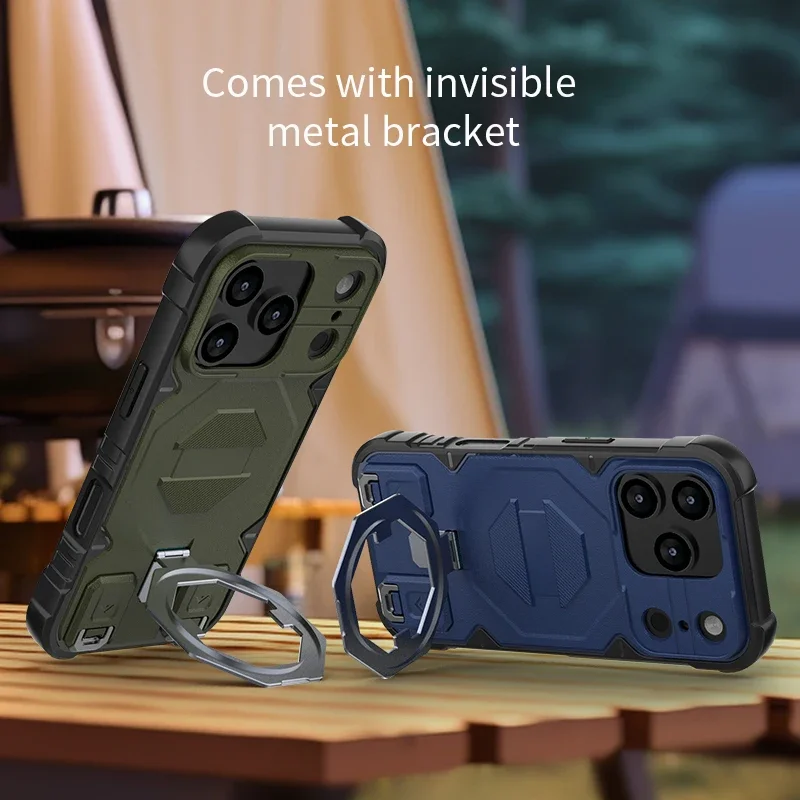 Enhanced Outdoor Sports Magnetic Metal Bracket Anti-Slip Protective Case with Lanyard