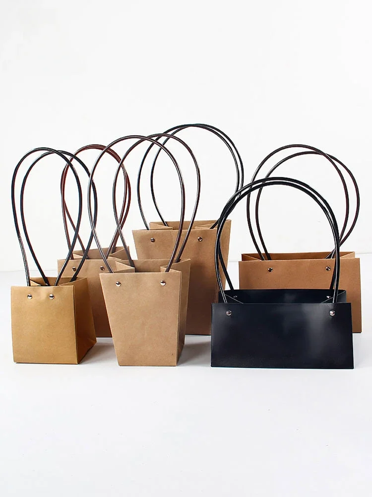 Valentine's Day Gift Flower Kraft Paper Handheld Bags Flowers Arrangement Portable Boxes Rectangular Trapezoidal 10pcs
