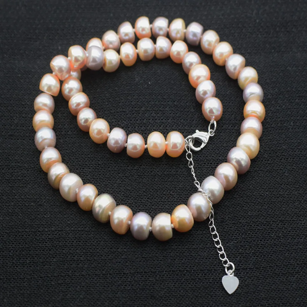 

Hand knotted necklace natural 8-9mm pink purple freshwater pearl sweater chain nearly round pearl 18inch