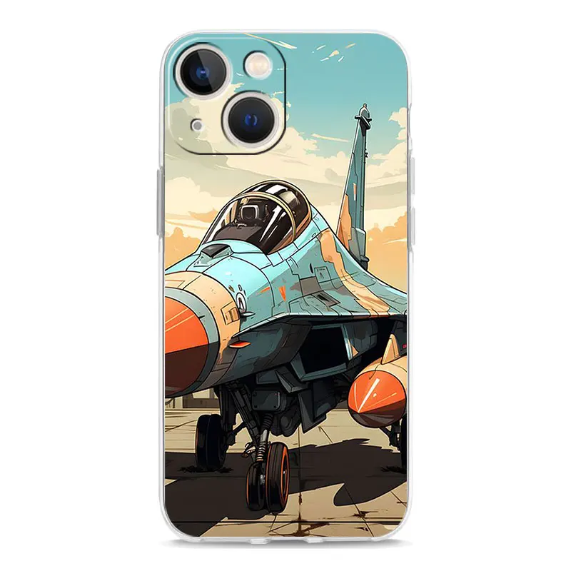 Clear Shockproof Silicone TPU Phone Case with Fighter Plane Design