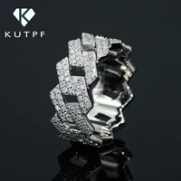Gra Certified Full Moissanite Diamond Cuban Rings for Men Women 100% 925 Sterling Silver Hip Hop Double Row Eternity Band Ring 1