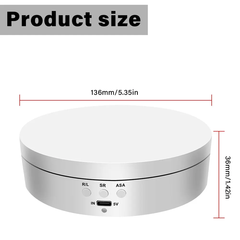 전동 회전 거울 디스플레이 스탠드, 360도 턴테이블, 보석 홀더, USB 전원 공급, 회전 촬영, 3단 속도 조절
