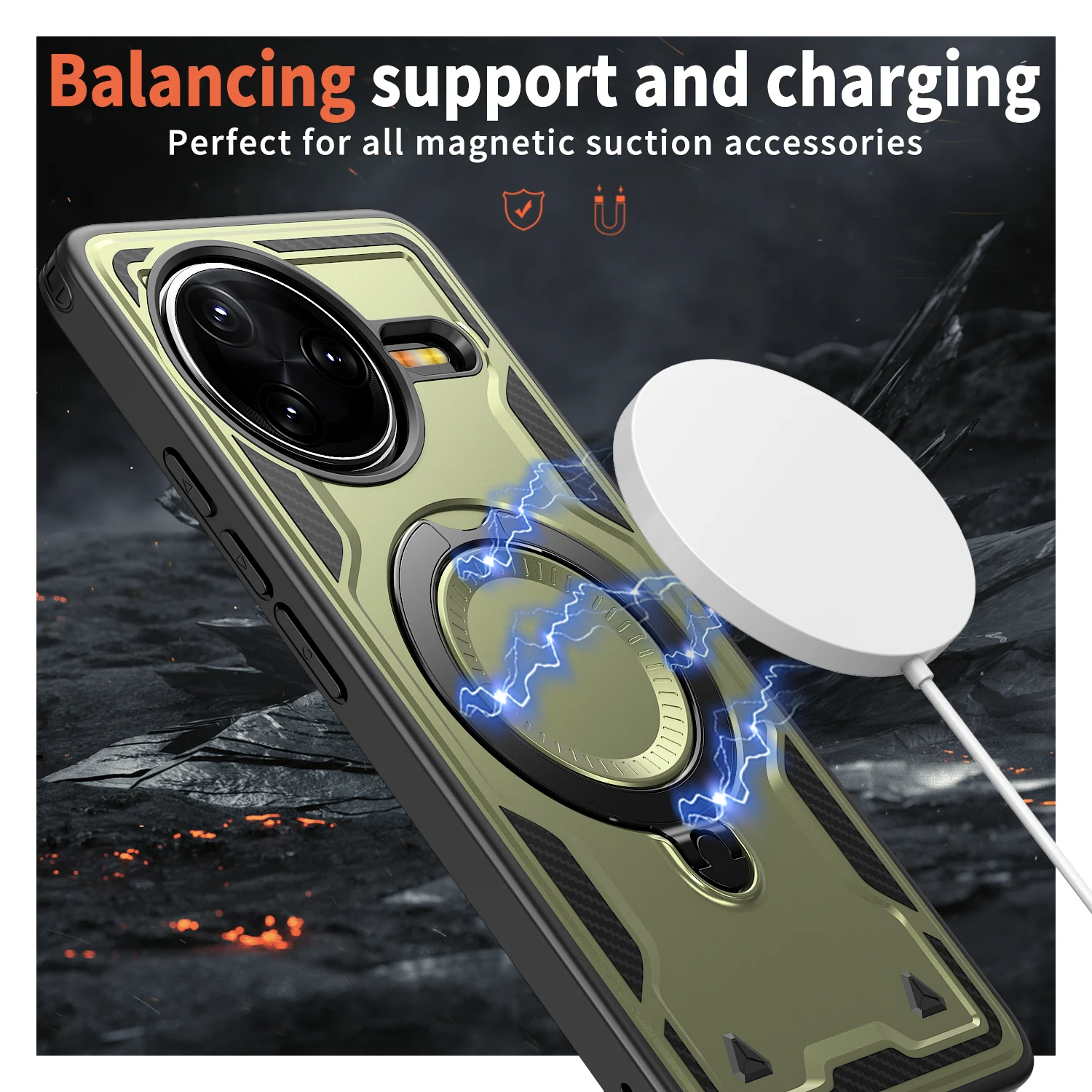 Magnetic Armor Bracket Case with Foldable Stand and Magsafe Compatibility