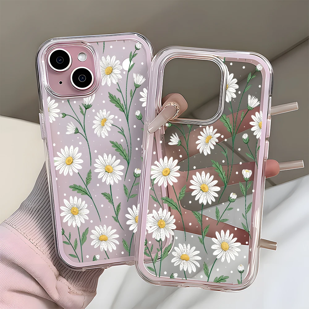 Fresh Daisy Floral Pattern Clear Phone Case - Candy Color Soft Cover