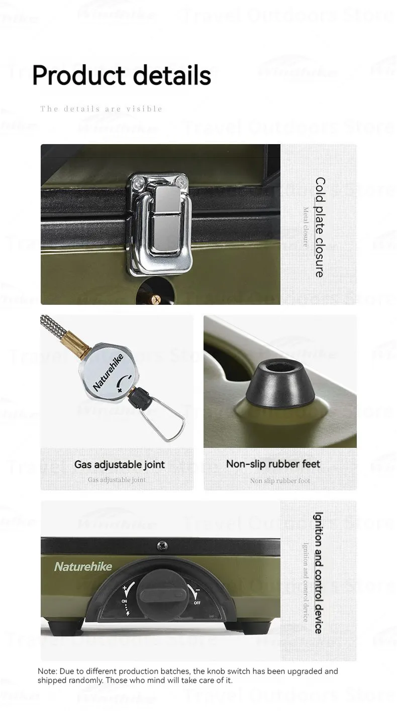 Naturehike Camping-Gasherd, 1700 W, zwei Burgerköpfe, ultraleichter tragbarer Folk-Herd, Picknick-Grill im Freien, mit Antihaft-Bratpaneel – Detail 11